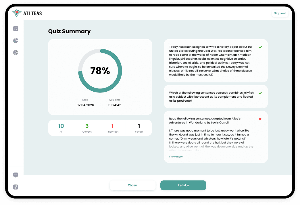 Topic-level performance breakdown and practice history