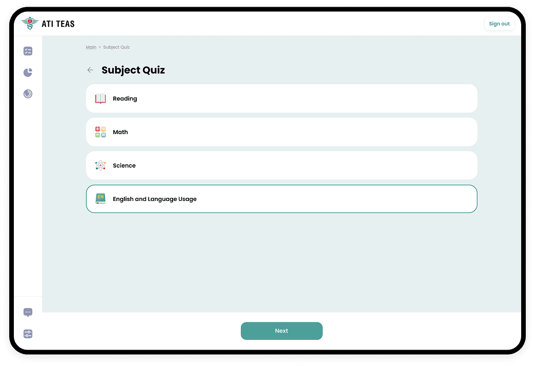Full-length ATI TEAS simulation screen